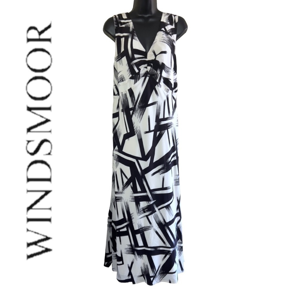 Windsmoor Women’s White/Black Abstract 100% Silk Print Maxi Dress